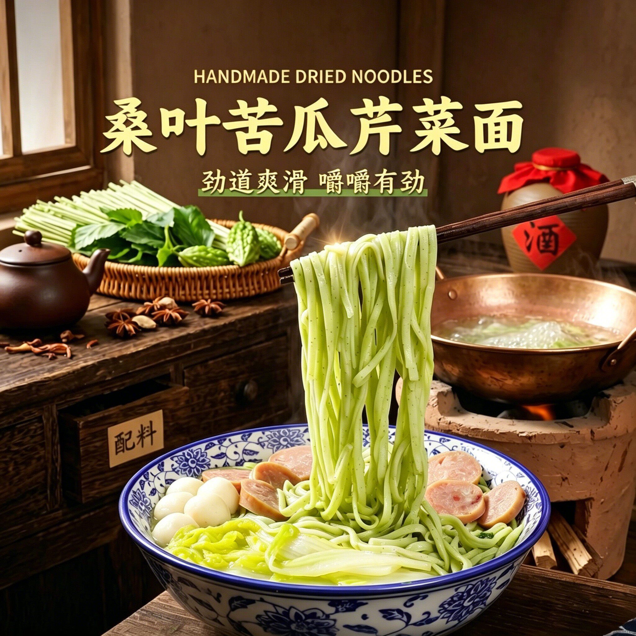 速抢【买两斤送两斤】桑叶苦瓜芹菜面条杂粮早餐方便面口感劲道-J