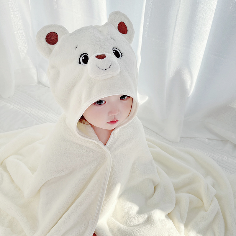 儿童斗篷宝宝洗澡浴巾超柔吸水沙滩游泳婴幼儿珊瑚绒带帽披风浴袍