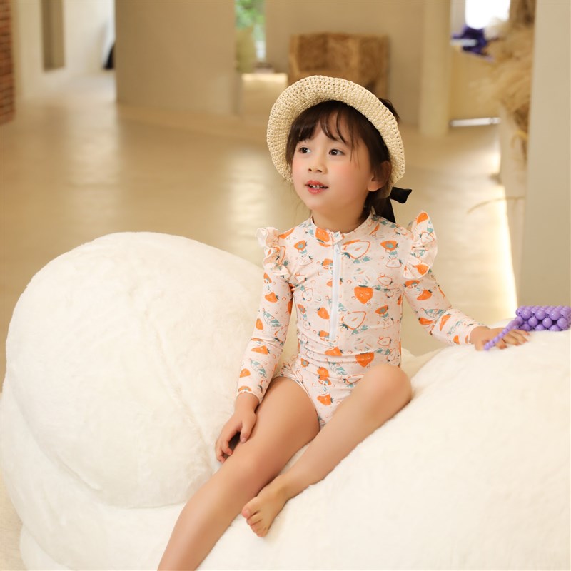 韩版儿童长袖泳衣女孩连体防晒可爱宝宝中大童小童女童游泳衣