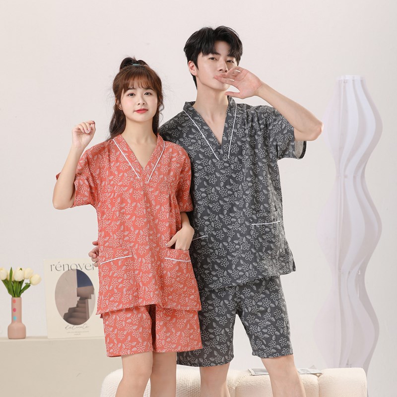 新款2024汗蒸服女洋气情侣亲子浴服双层彩棉按摩家居睡衣