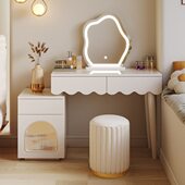 小户型一体卧室简约梳妆台床头柜风化妆桌化妆台奶油轻奢实木