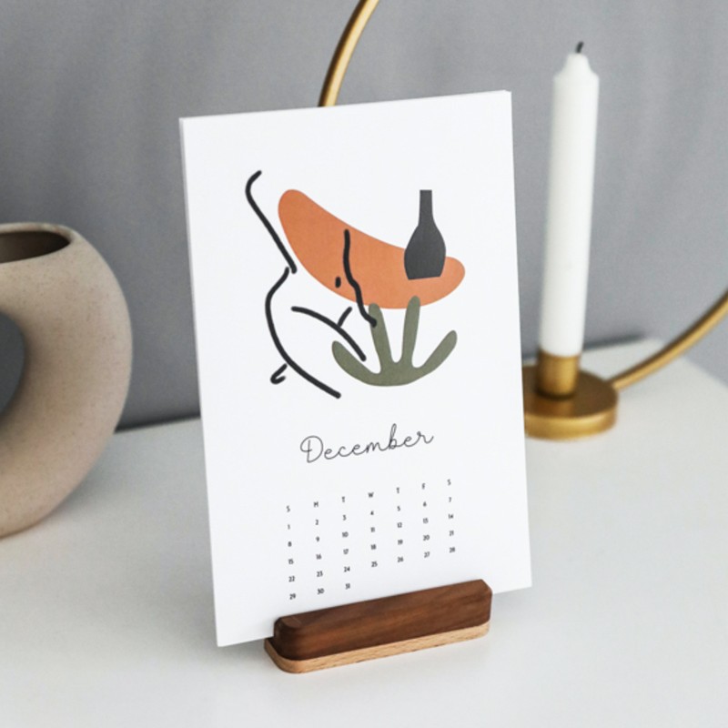 木兮榉木黑胡桃木日历架相s片底座木头照片台历2022西方美术半月