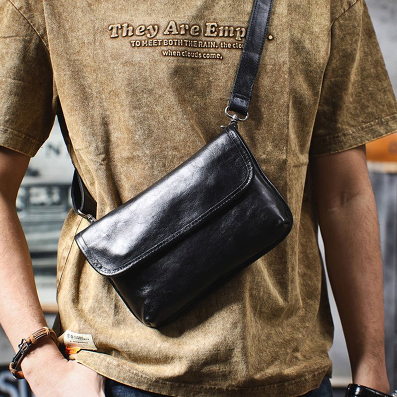 简约休闲b真皮男士胸包头层植鞣牛皮斜挎小包迷你手机包潮男公文