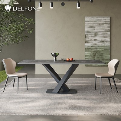 德利丰岩板不锈钢餐桌小户型家用饭2024新款意式W轻奢简约餐桌椅