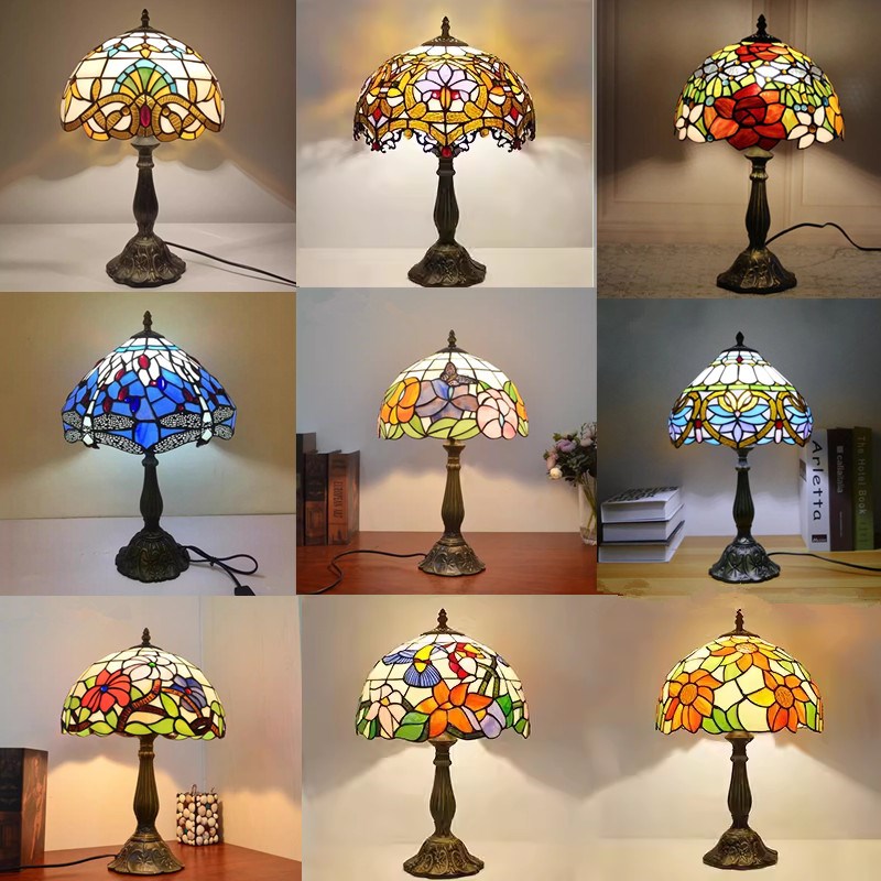 欧式复古台灯卧室床头灯客厅书房B咖啡茶楼个性艺术彩色玻璃装饰