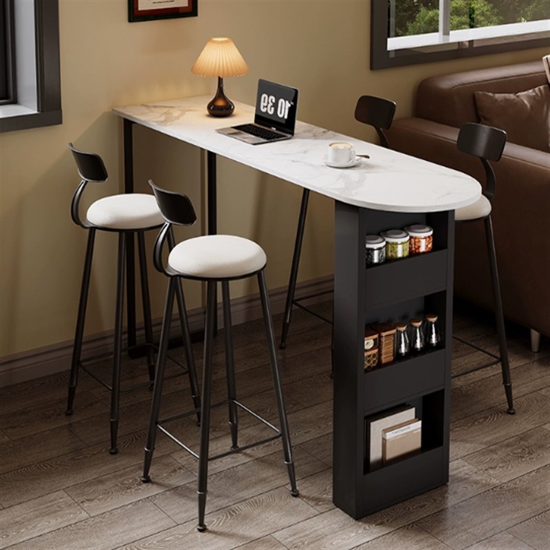 客厅榆木咖啡吧台桌岛台一体桌子家用岩板M中古风轻奢感隔断餐柜