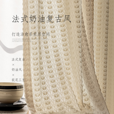 法式窗帘纱帘透光不透人窗纱复古客厅浮雕轻奢高档V加厚卧室半遮