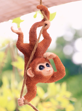 原创户外庭院花园k卡通小猴子秋千摆件树脂园艺景观装饰品树上挂