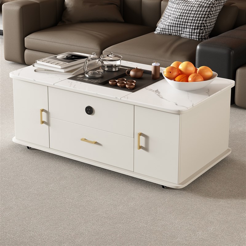 岩板茶台全自动语音智能升降泡茶桌可移动K茶桌烧水壶一体轻奢家