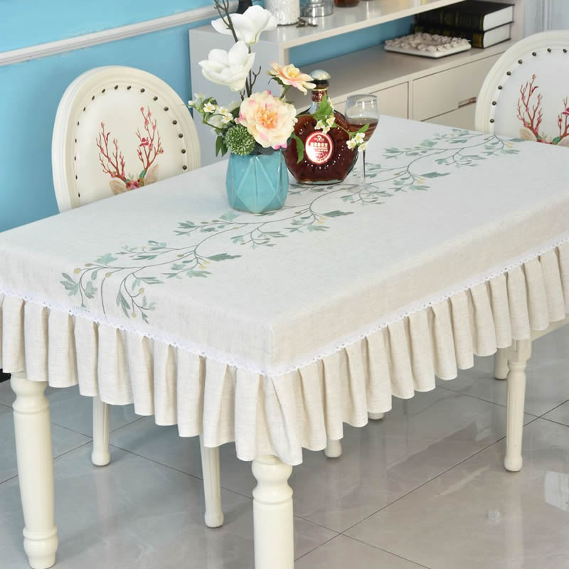 2021新款亚麻桌布高级感绣花餐桌台布长方N形饭桌套罩茶几套可定
