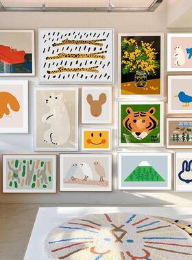 北欧抽象客厅装饰画绿色现代简约壁画日韩原木风小清新艺术挂画