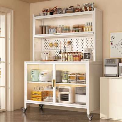 厨房置物架可移动餐边柜杂物收纳柜微波炉电器储物柜防尘带门橱柜