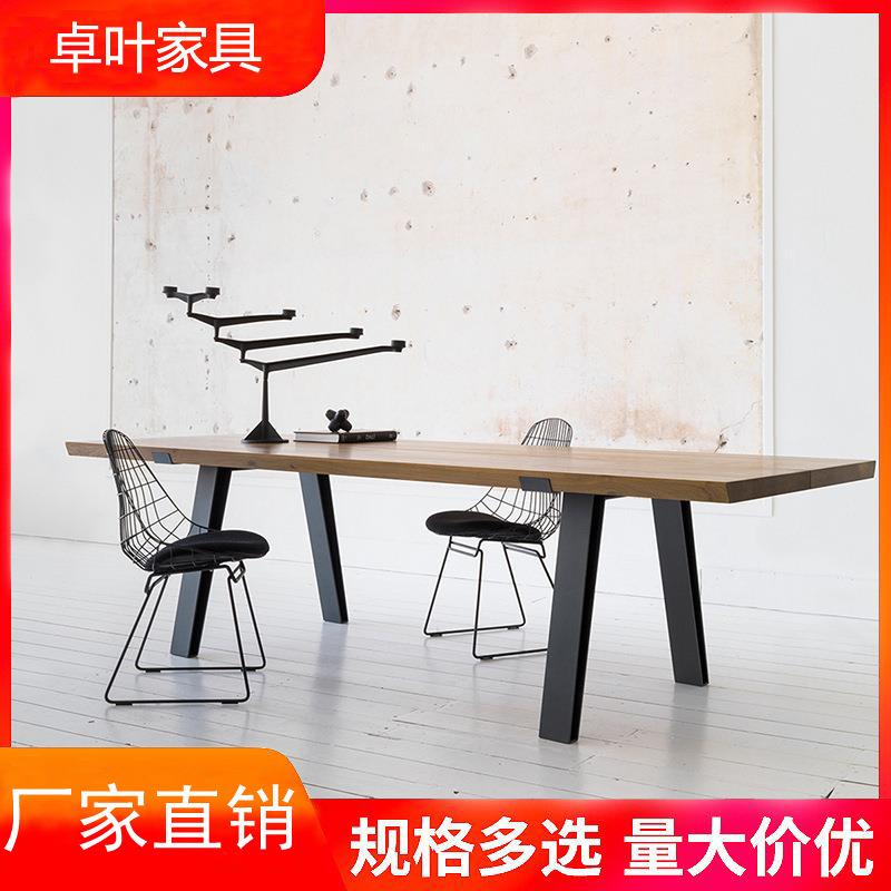 loft简约大型长条会议办公桌实木工业桌铁艺创意书桌直销
