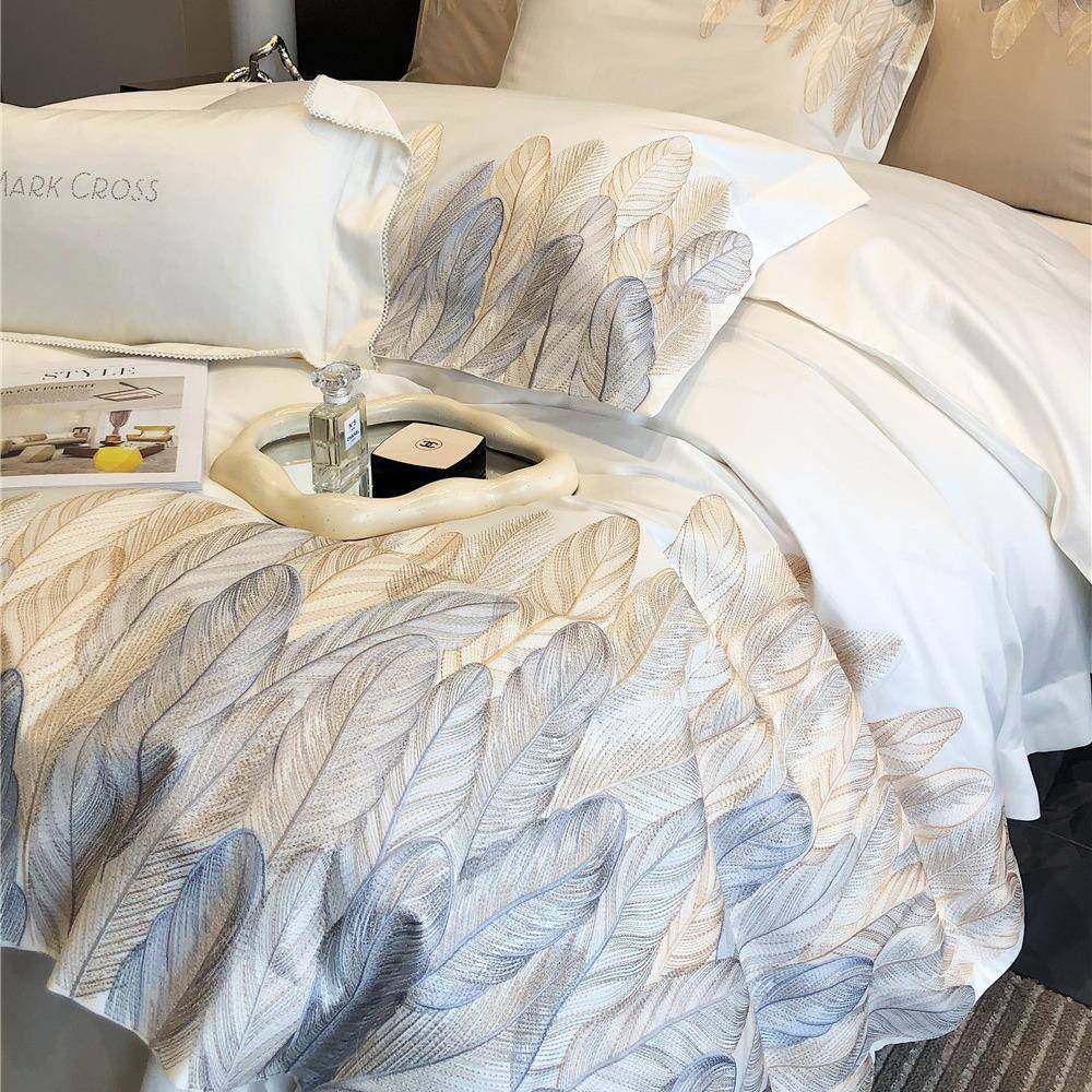 时尚简约轻奢羽毛刺绣长绒棉床上用品四件套纯棉床单被套,鲜花速递/花卉仿真/绿植园艺,割草机/草坪机,淘宝优惠券,粉丝福利购,淘宝优惠卷
