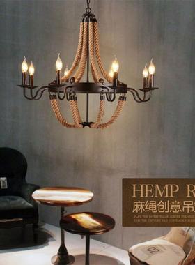 美式复古怀旧loft工业风创意个性餐厅网咖火锅理发服装店麻绳吊灯