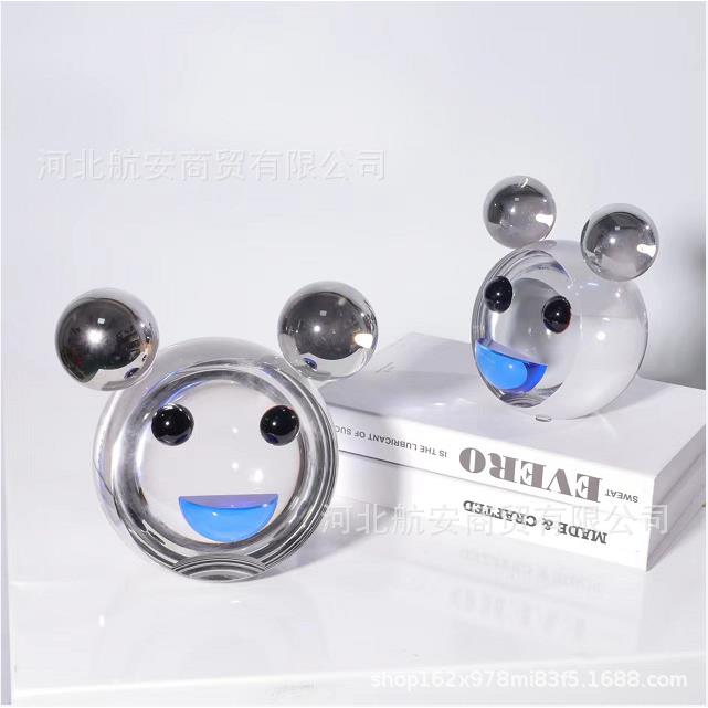 现代简约创意水晶熊头卡通可爱动物摆件水晶工艺品软装饰品摆件