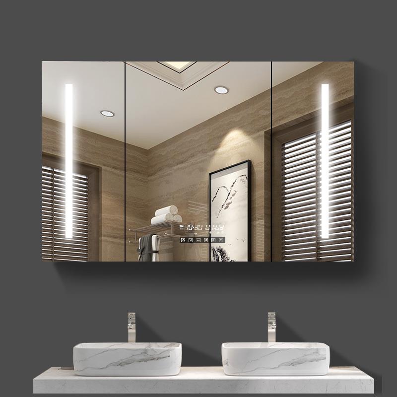 智能防雾实木浴室镜柜镜箱现代简约防水卫生间梳妆镜柜带灯挂墙式