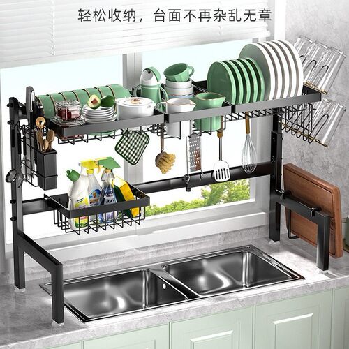 亚马逊厨房水槽置物架可伸缩家用多功能碗盘沥水架台面碗碟收纳架