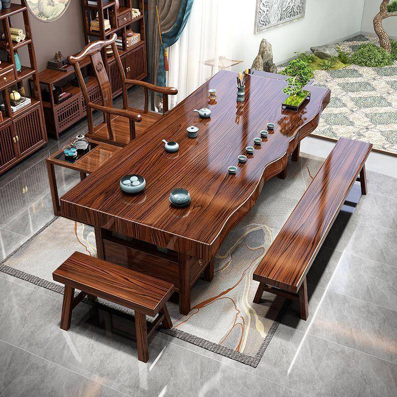 高端整板自然边实木大板茶桌椅组合家用茶几套装泡茶一体一整套