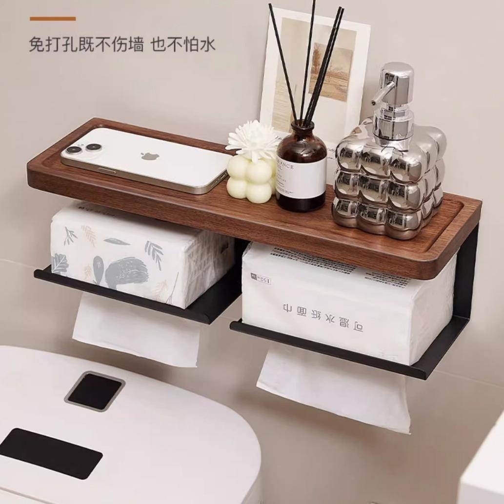 胡桃木纸巾架卫生间壁挂置物架卷纸架厕纸架纸巾盒免打孔实木纸架