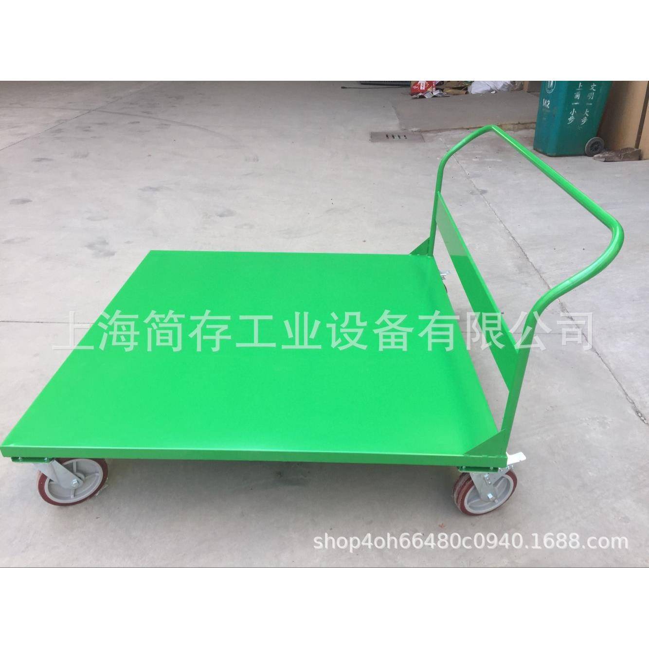 制作重型单层钢制铁板推车物流搬运车平板拉货车静音推车