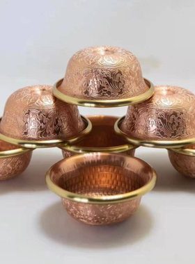 藏式紫铜供水杯供杯雕花家用佛台摆件佛前供水碗供杯7个一套
