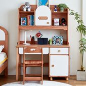 实木儿童书桌带书架书柜一体课桌书房家用学生红檀木学习桌1.2米