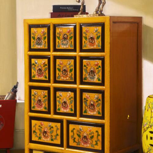 新中式七八九斗柜CD柜实木收纳柜手绘仿古轻奢装饰储物抽屉柜定制