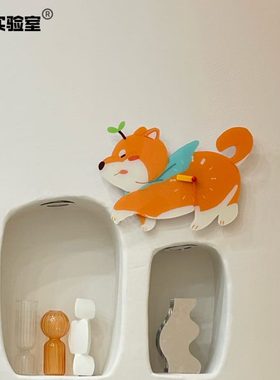 DiDa原创柴犬挂钟时钟钟表装饰艺术软装创意可爱小狗挂钟静音