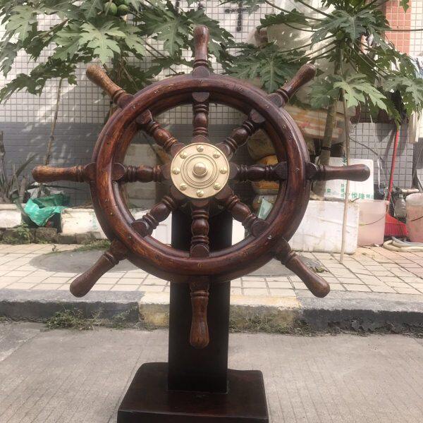 实木领航舵落地摆件船木圆盘庭院摆件装饰舵手方向盘开业公司装饰