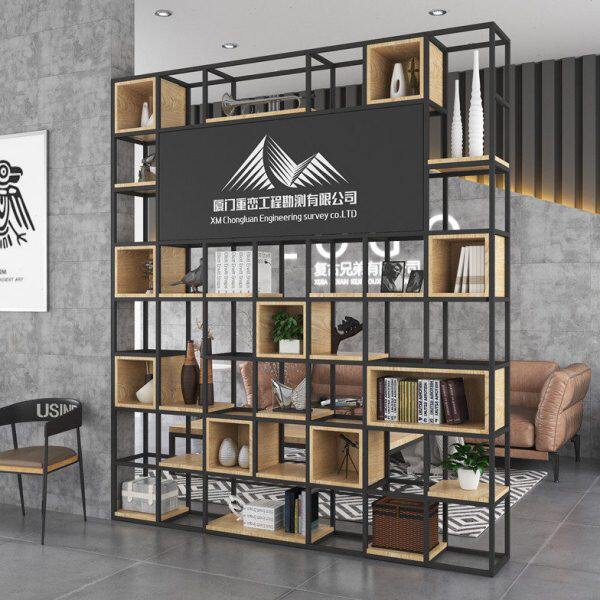 铁艺屏风隔断置物客厅玄关架办公室前台装饰柜公司LOGO背景形象墙