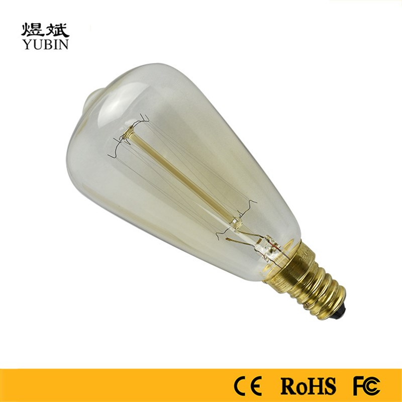 ST48直丝40W爱迪生复古小钨丝吊钟泡e14小螺口茶色奶嘴灯泡非s64