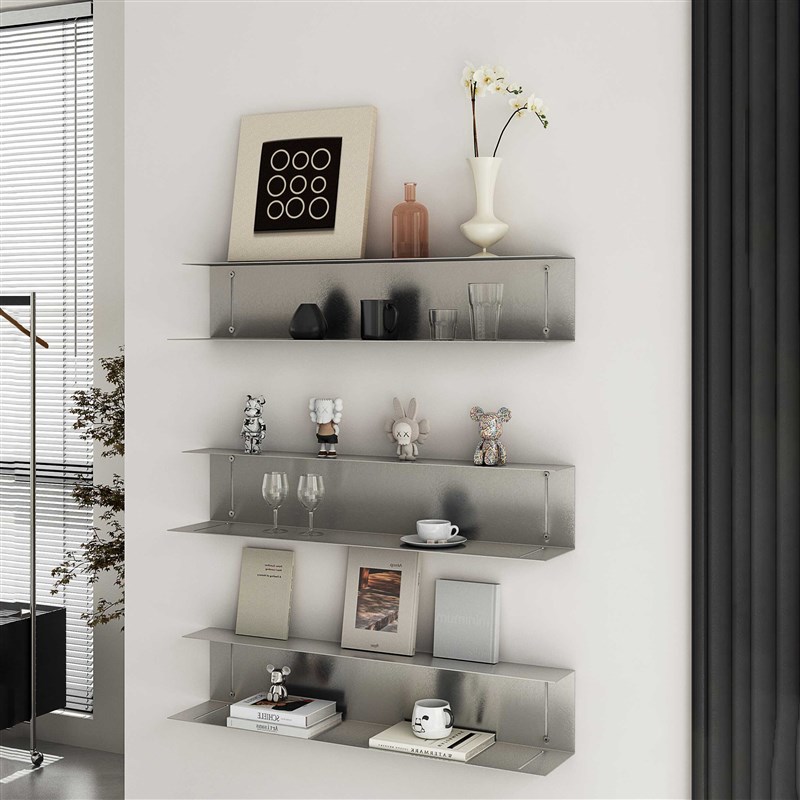 客厅不锈钢一字隔板工字型壁挂置物架墙上收纳架多层上墙展示架