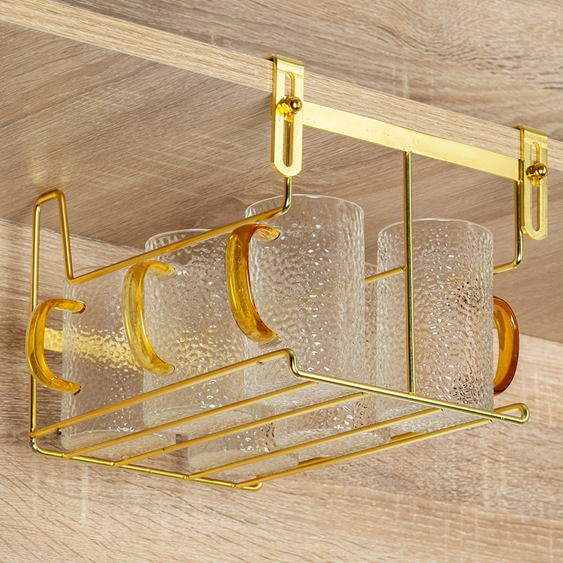 轻奢免打孔倒挂杯架家用置物架茶杯玻璃杯子水杯沥水免钉收纳架子