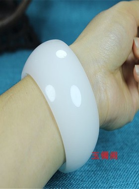 新疆和田玉白玉手镯宽版加宽加大手镯轮胎版白玉手镯玉石镯子