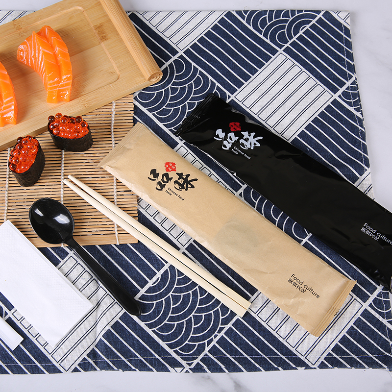 一次性筷子套装四件套外卖四合一餐具包餐纸巾勺子牙签牛皮纸包装