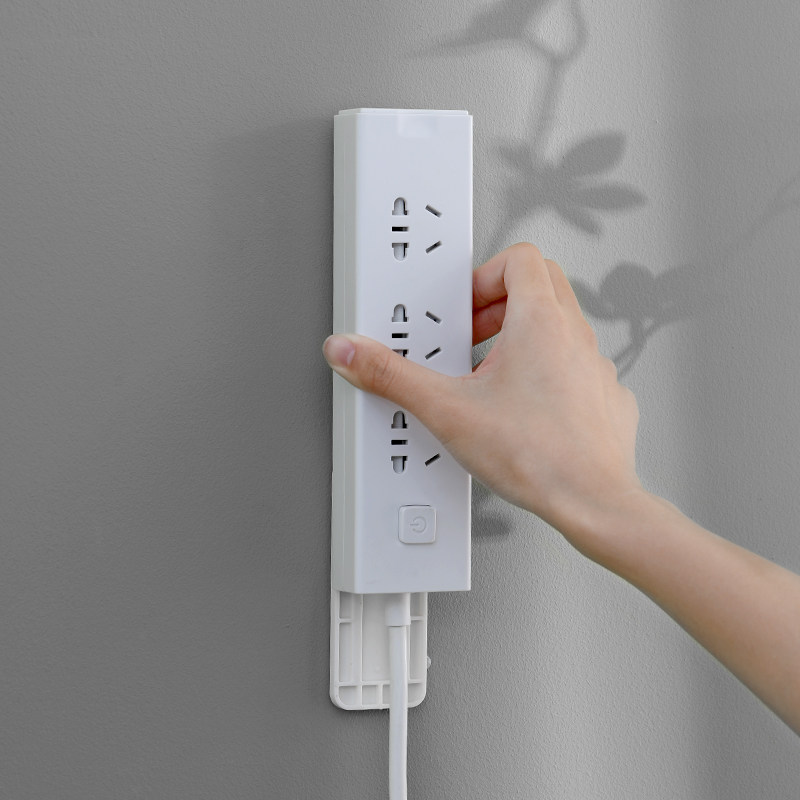 排插固定器壁挂插座插排收纳置物架免打孔插线板路由器固定墙上贴