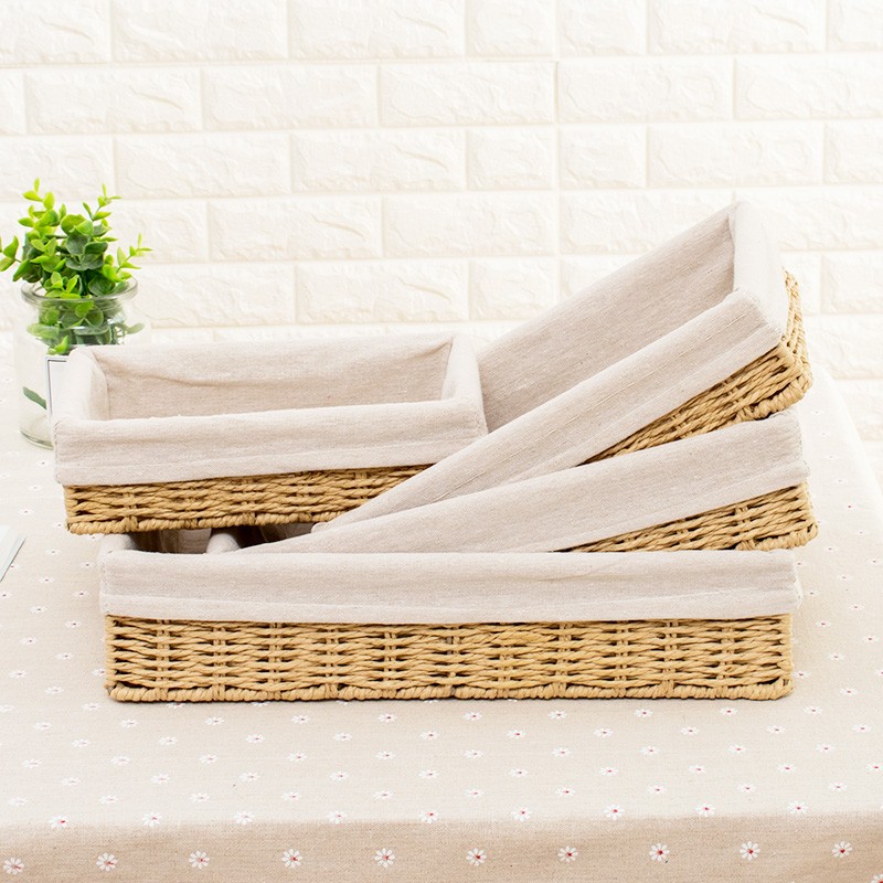 奇藤编织收纳筐桌面零食遥控器收纳盒钥匙篮化妆品储物箱日式简约