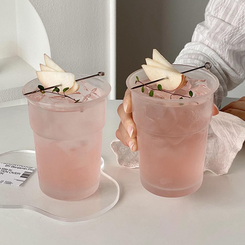创意磨砂玻璃杯家用简约扩口杯冷饮喝水果汁杯拿铁冰美式咖啡杯子