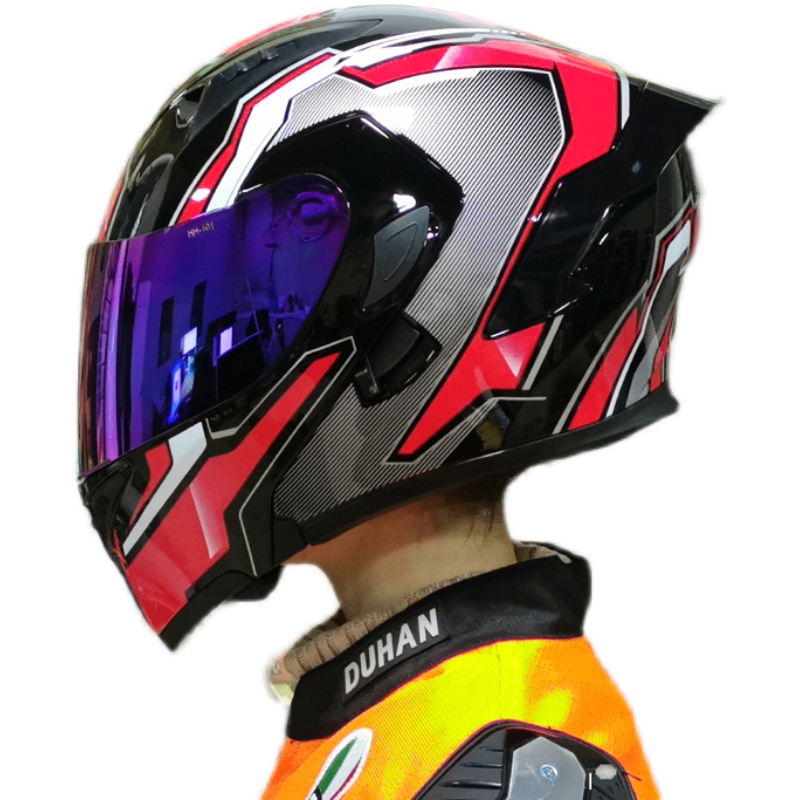 男女电动摩托车揭面盔全头盔蓝牙越野个性四季机车灰尾翼情侣通风