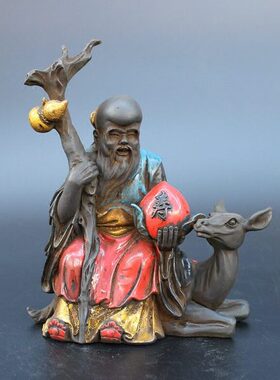 彩绘工艺寿星玻璃摆件寿桃寿星南极仙翁骑鹿仙人祝寿工艺品礼品