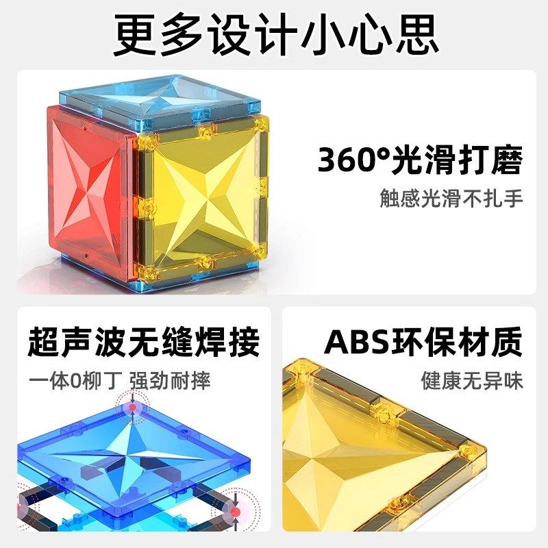 钻面彩窗磁力片儿童益智玩具拼装图积木男女孩强磁100片生日礼物