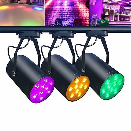 LED轨道灯明装彩色射灯七彩变色导轨背景3W12W舞台氛围酒吧红蓝光