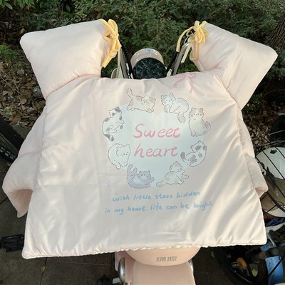 电动车挡风被冬季加绒加厚保暖防水粉色小猫爱玛雅迪电瓶摩托通用