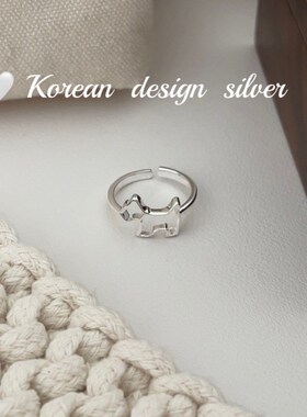 重工东大门ins风手饰品 925纯银戒指可爱镂空机器狗开口叠戴指环