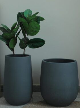 现代简约灰色陶瓷北欧花盆落地大口径客厅庭院装饰多肉绿植养殖盆