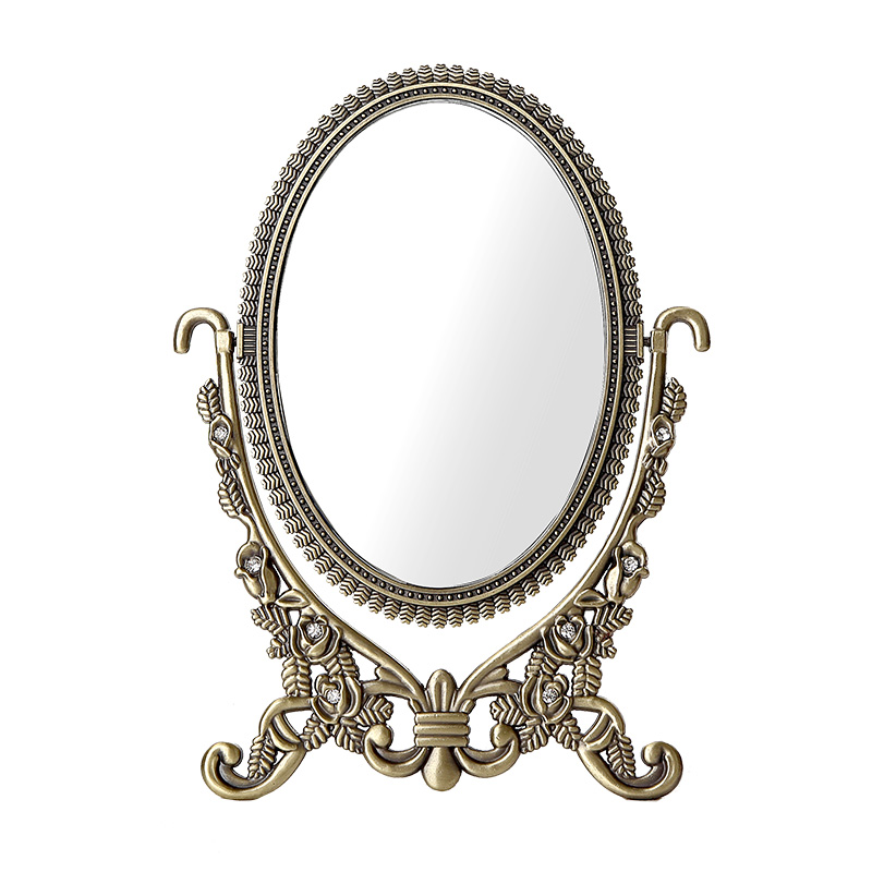复古欧式镜子女化妆镜台式公主镜便携折叠小圆镜桌面梳妆镜台镜