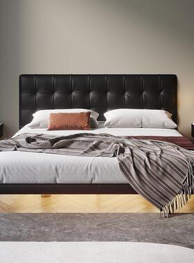 QS普爱悬浮床榉木悬浮床意式轻奢真皮床主卧极简黑色2023年新款现