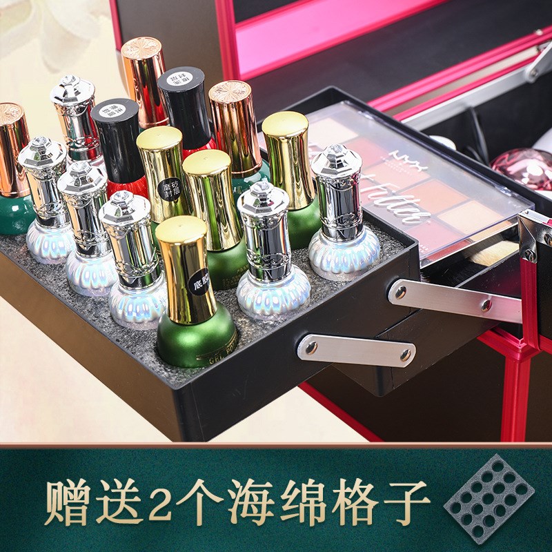 大容量双开化妆箱l彩妆箱铝合金纹绣美睫美甲工具箱厂家一件代发