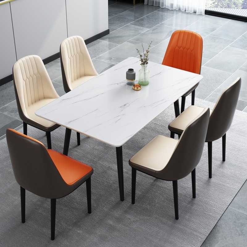 意式实木岩板餐桌轻奢现代简约家用小户型伸缩桌T子椅组合方圆饭